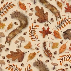 Fall frolicking ivory background 12in