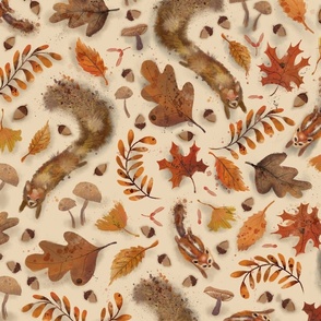 Fall frolicking ivory background 24in