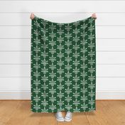 Floral Indian Block Print Christmas green, texture llok with white bouquets