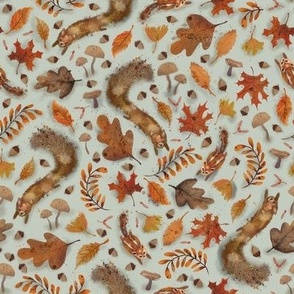 Fall frolicking lt green background 8in