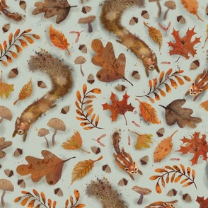 Fall frolicking lt green background 24in