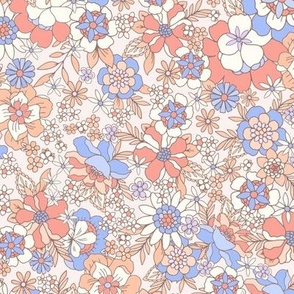 Candyfloss florals retro flowers coral red_ blue_ orange by Jac Slade