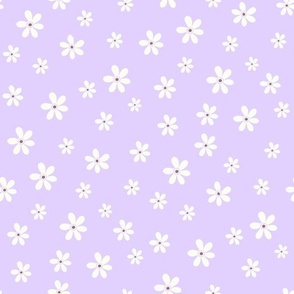 Ditsy Daisy retro white flowers on Lavender purple by Jac Slade