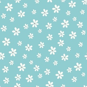 Ditsy Daisy retro white flowers on mint teal green blue by Jac Slade