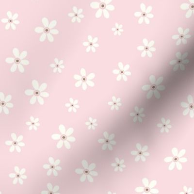 Ditsy Daisy retro white flowers on pastel pink by Jac Slade