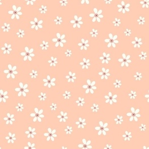 Ditsy Daisy retro white flowers on apricot orange by Jac Slade