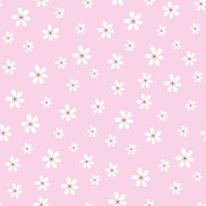 Ditsy Daisy retro white flowers on baby pink by Jac Slade
