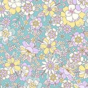 Candyfloss florals retro flowers easter green_ purple_ pink_ yellow by Jac Slade