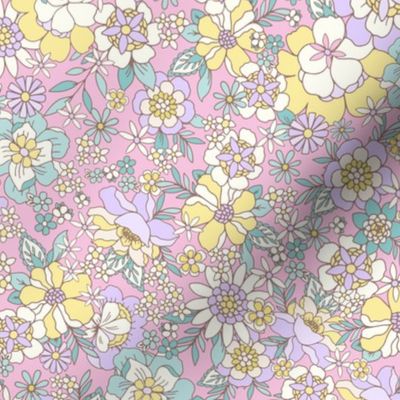 Candyfloss florals retro flowers easter pink_ green_ purple_ yellow by Jac Slade