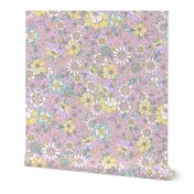 Candyfloss florals retro flowers easter pink_ green_ purple_ yellow by Jac Slade