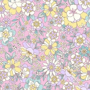 Candyfloss florals retro flowers easter pink_ green_ purple_ yellow by Jac Slade