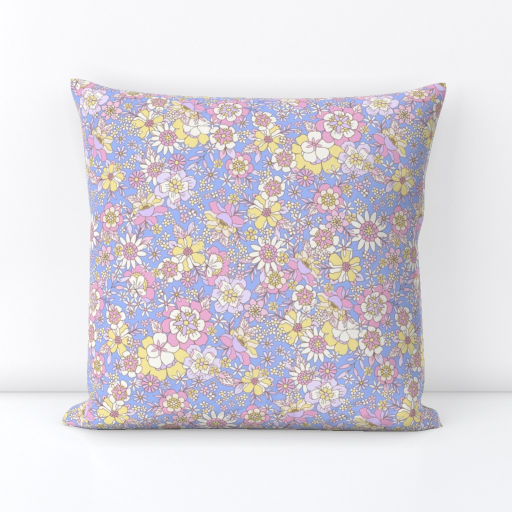 Candyfloss florals retro flowers easter pink_ blue_ yellow by Jac Slade