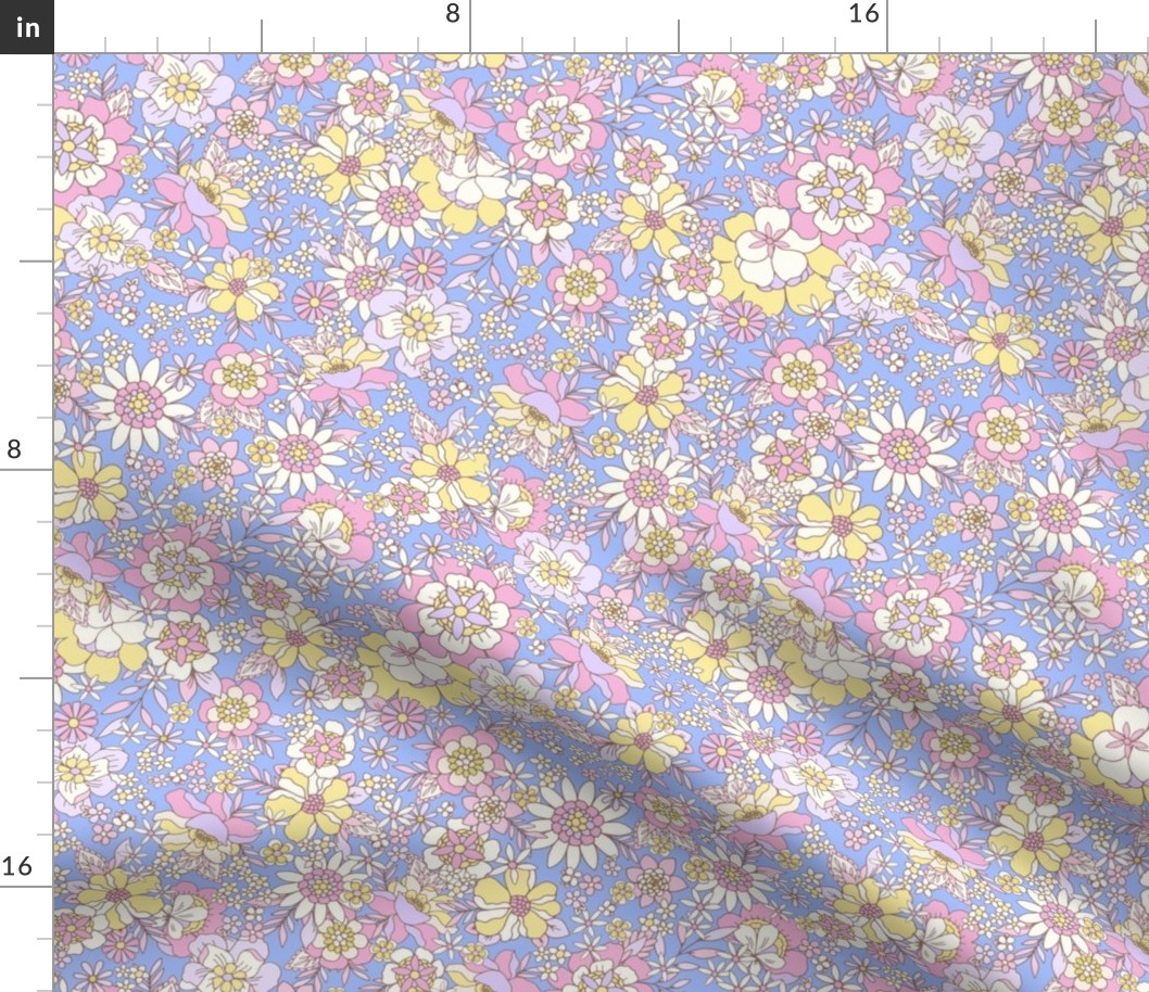 Candyfloss florals retro flowers easter pink_ blue_ yellow by Jac Slade
