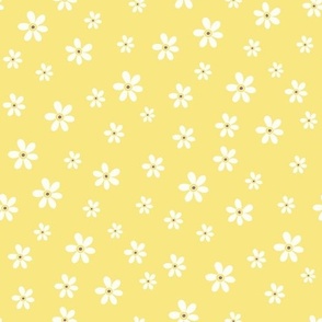 Ditsy Daisy retro white flowers on bright yellow by Jac Slade