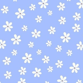 Ditsy Daisy retro white flowers on cornflower blue by Jac Slade