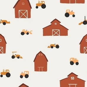 Red Barns and Tractors in Ivory