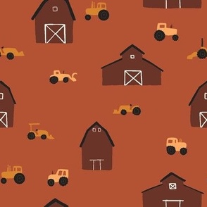Red Barns and Tractors in Red