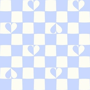 Retro Checkerboard hearts baby blue and natural white by Jac Slade