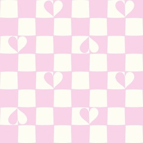 Retro Checkerboard hearts candy pink and natural white by Jac Slade