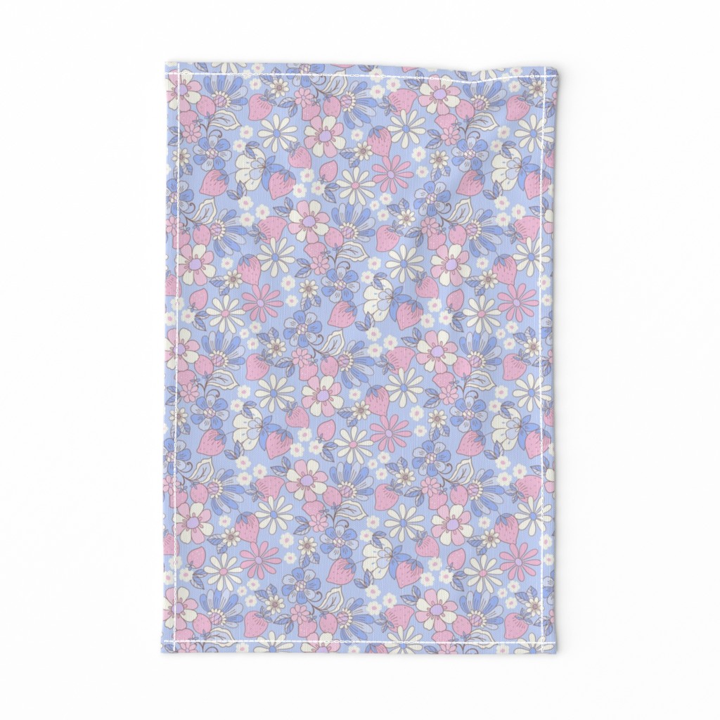 Candyfloss Strawberry patch retro floral candy pink and cornflower blue by Jac Slade