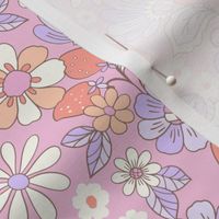 Candyfloss Strawberry patch retro floral red_ purple and range on candy pink by Jac Slade