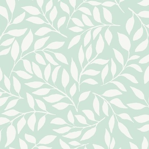 [Wallpaper] Pastel mint Painterly leaves scatter, hand drawn ditsy floral leaf, botanical toss, non directional whimsical leaves