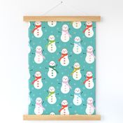 Cheerful Snowmen on teal large