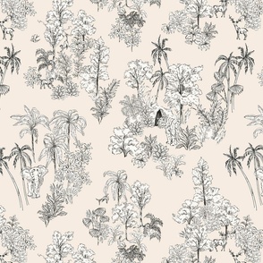 Tropical Jungle Safari toile - white and cream   // Big scale