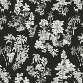 Tropical Jungle Safari toile - white and black    // Big scale