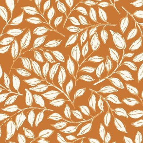 [wallpaper] Brown and cream Painterly leaves scatter, hand drawn ditsy floral leaf, botanical toss, non directional whimsical leaves