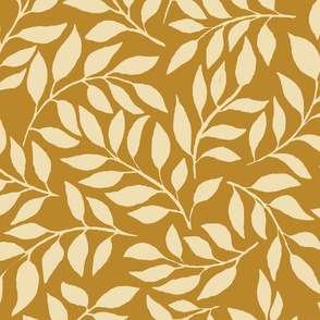 [wallpaper] Brown and yellow leaves scatter, hand drawn ditsy floral leaf, botanical toss, non directional whimsical leaves