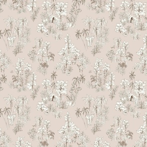 Tropical Jungle Safari toile - white and beige    // Medium scale