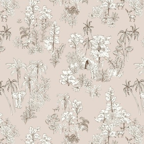 Tropical Jungle Safari toile - white and beige    // Big scale