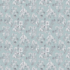 Tropical Jungle Safari toile - white and sage green     // Small scale