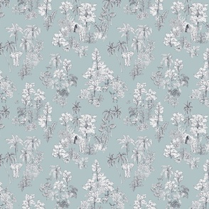 Tropical Jungle Safari toile - white and sage green     // Medium scale