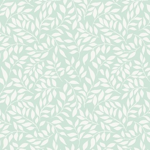 [medium] pastel mint and white abstract leaves scatter, hand drawn ditsy floral leaf, botanical toss, non directional whimsical leaves