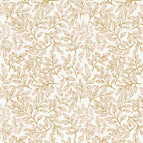 [Medium] Pastel pink white gold Painterly leaves scatter, hand drawn ditsy floral leaf, botanical toss, non directional whimsical leaves