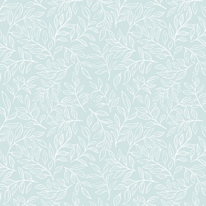 [medium] pastel blue and white Painterly leaves scatter, hand drawn ditsy floral leaf, botanical toss, non directional whimsical leaves