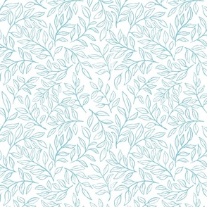 [Medium] Pastel white and blue Painterly leaves scatter, hand drawn ditsy floral leaf, botanical toss, non directional whimsical leaves