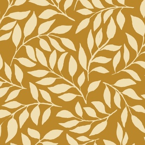 [Medium] Gold and yellow Painterly leaves scatter, hand drawn ditsy floral leaf, botanical toss, non directional whimsical leaves
