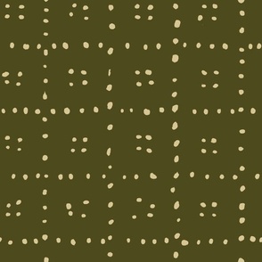 12" Dark Green Dotted Grid Dice Pattern - Ecru Dots