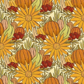 12" Autumn Harvest - Pumpkins and Sunflowers