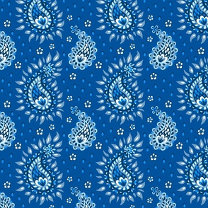 Modern Decorative Indian Paisley Sapphire Blue