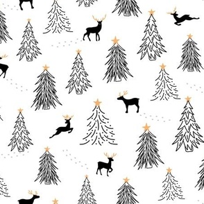 Christmas Reindeer Tracks Black on White 15"