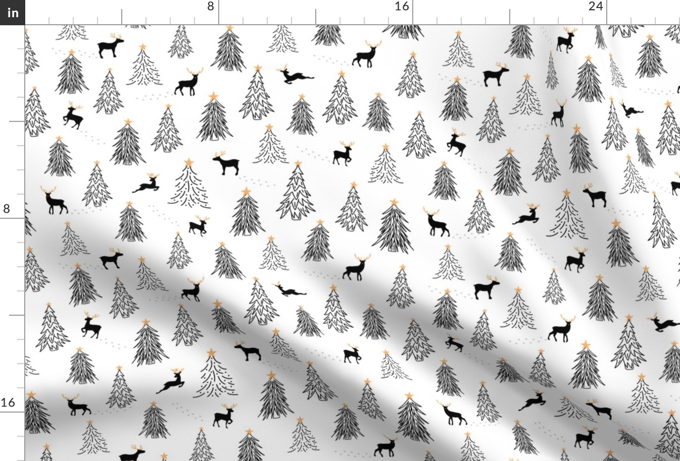 Christmas Reindeer Tracks Black on White 15"