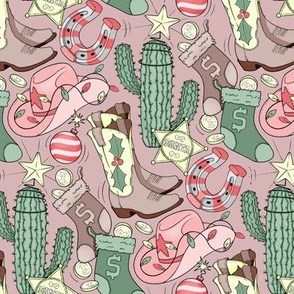 Southwestern Cowboy Christmas - on dusty pink, small 