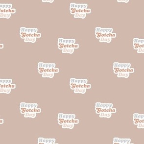 Groovy retro style happy gotcha day text design seventies boho typography pet adoption neutral soft blush pink coral beige SMALL