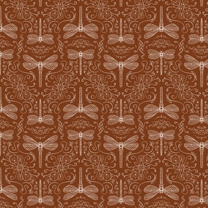dragonfly doodle  lineart  geometrical folk - rust brown orange - small