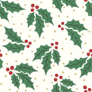 christmas holly/red and green on light cream