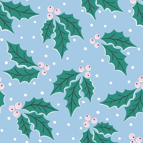 christmas holly/light blue